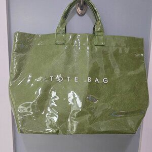 Green Large Tote Bag – Shiny Coated Shopper Bag with Handles